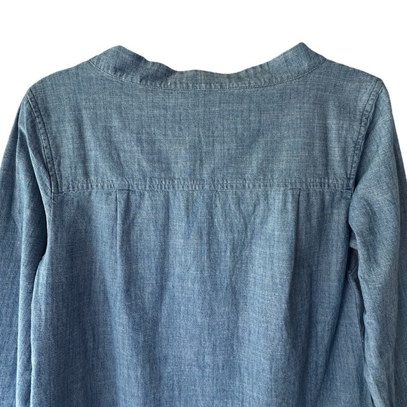 J CREW | NWOT LONG SLEEVE CHAMBRAY COTTON TOP BUTTON SHOULDER HIGH LOW SIZE 00 - Picture 7 of 10